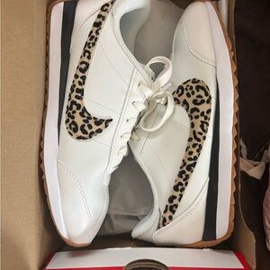 Nike Women's White and Leopard Print Sneakers
